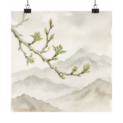 Overcast Mountain Mist Wall Art Print - Japandi Mono No Aware