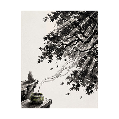 Contemplative Incense Smoke Wall Art Print - Ukiyo E Inspired Zen