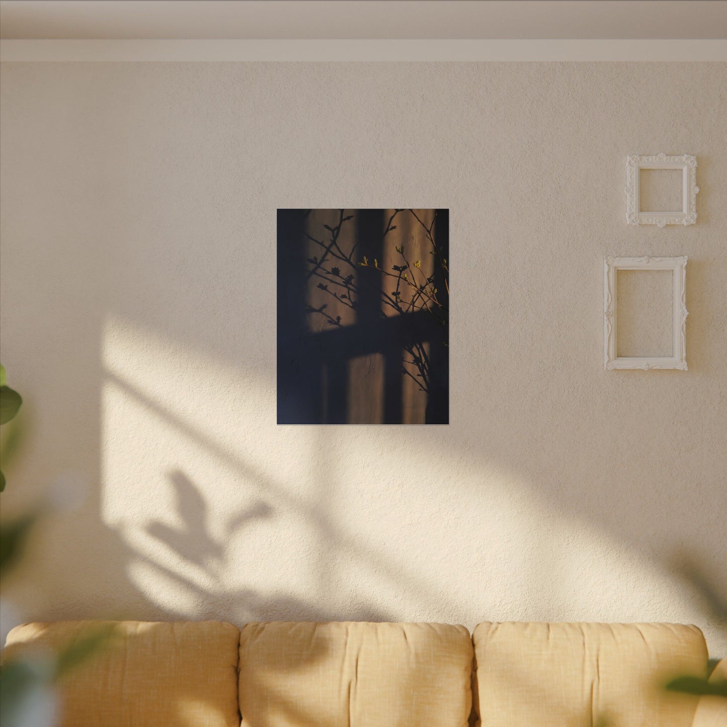 Shadow Play Canvas Art | Spring Dark Japandi Shadow Zen Art
