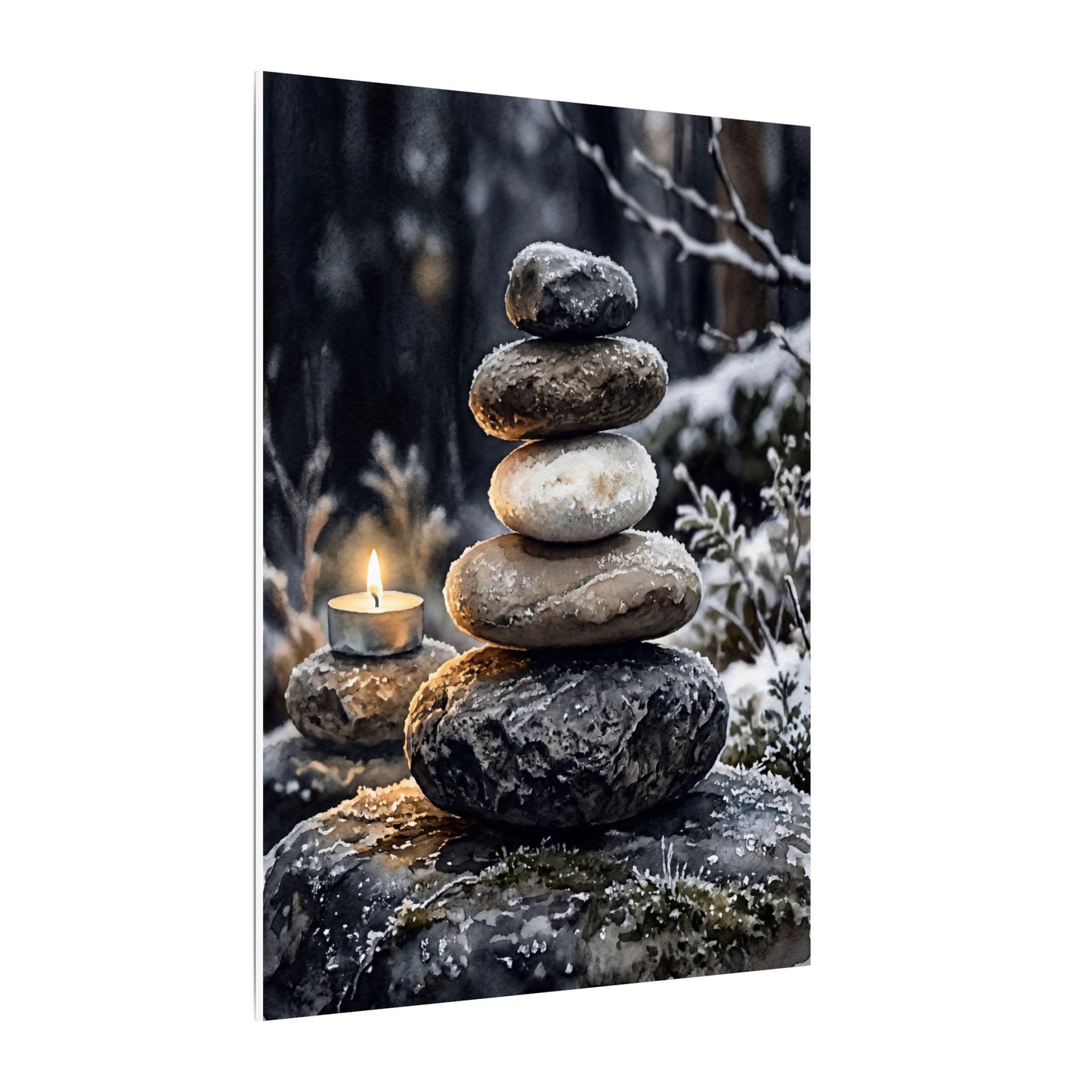River Stones Canvas Art | Winter Japandi Watercolor Art