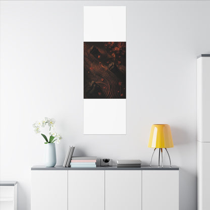Dark Japandi Rock Garden in Golden Hour | Charcoal Ink Canvas Art