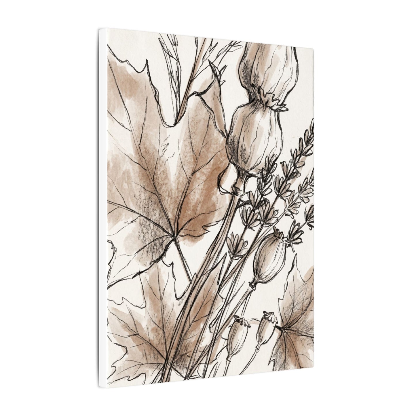Neutral Dried Flowers Canvas Art - Minimal Line Japandi