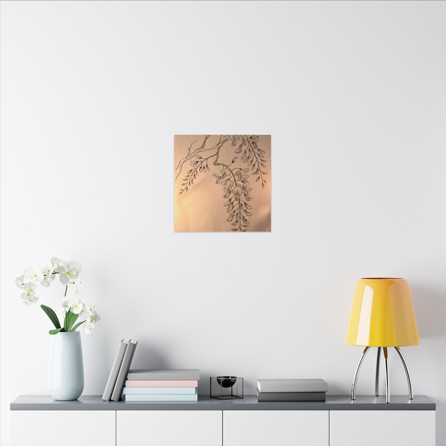 Japandi Wisteria in Candlelight | Minimal Line Canvas Art