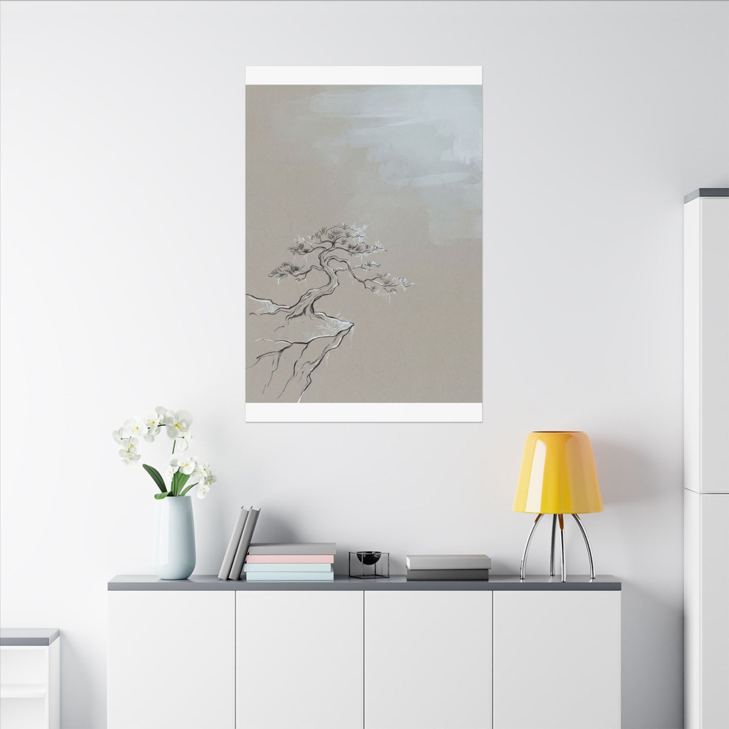 Pine Tree Minimal Line Canvas Art | Warm Japandi Art
