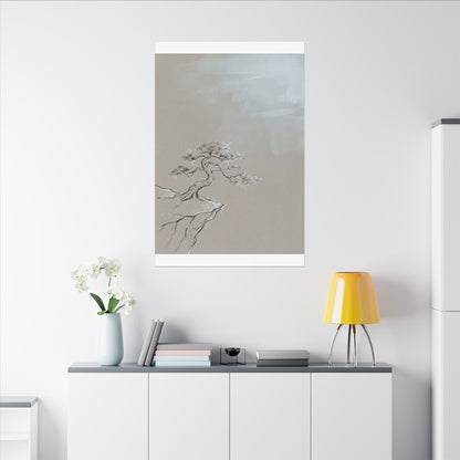 Pine Tree Minimal Line Canvas Art | Warm Japandi Art