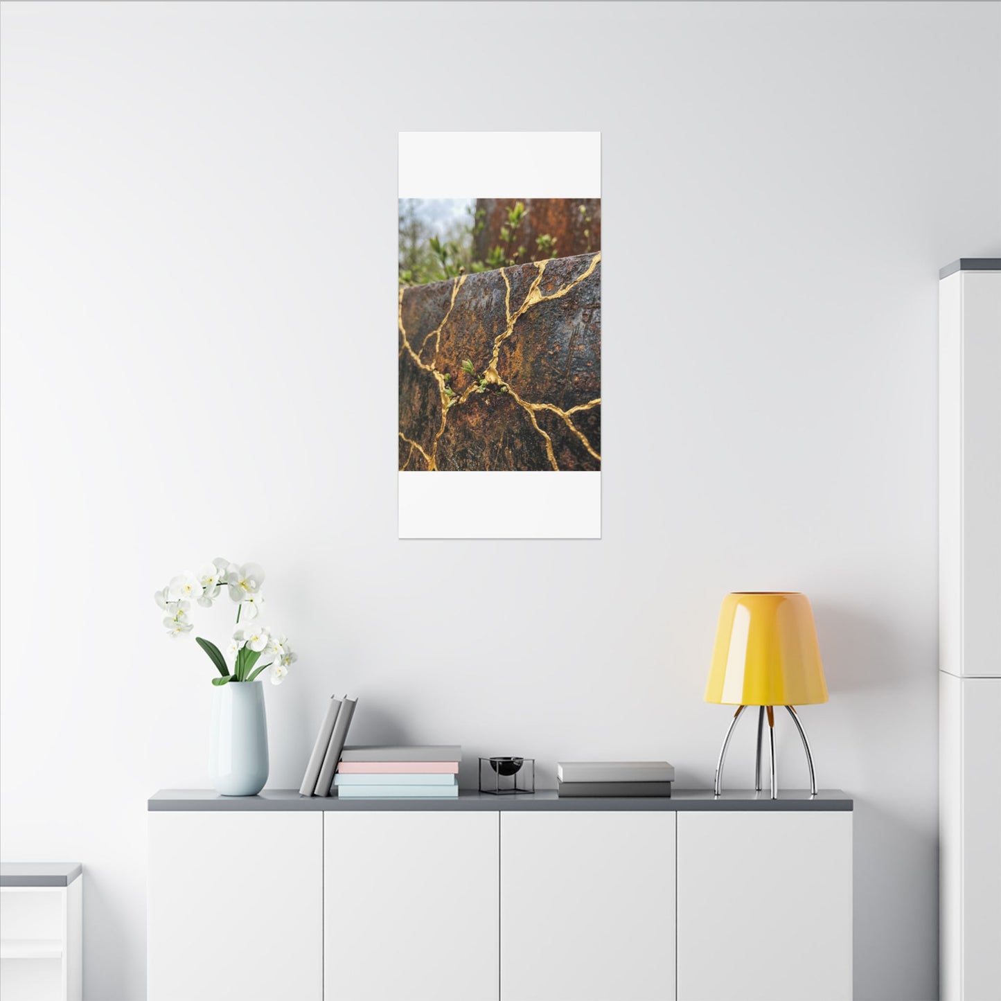 Mono No Aware Rust Patina Canvas Art - Kintsugi Gold Repair