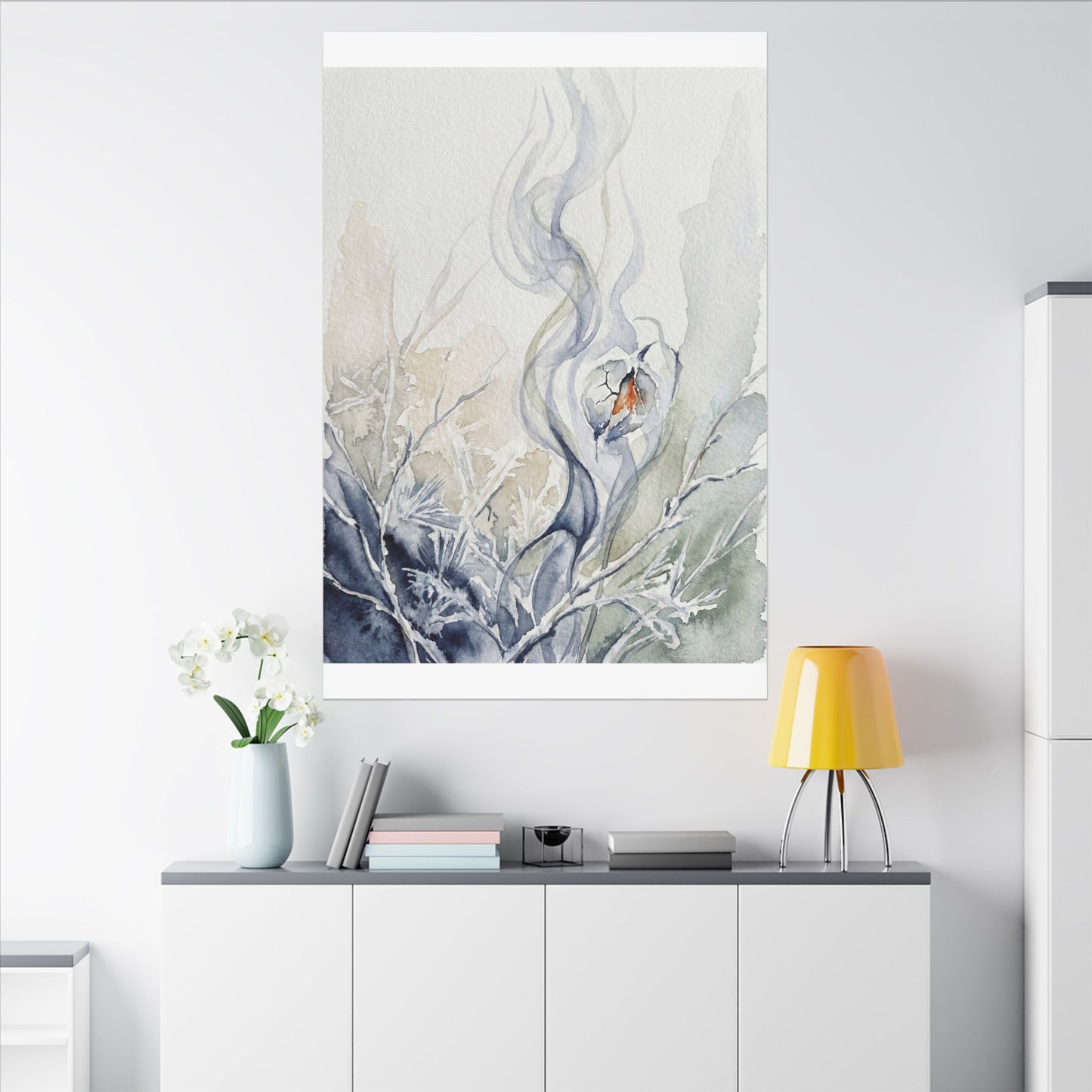 Earthy Incense Smoke Canvas Art - Watercolor Japandi