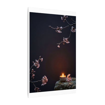 Dark Japandi Cherry Blossom in Candlelight | Moody Minimal Canvas Art