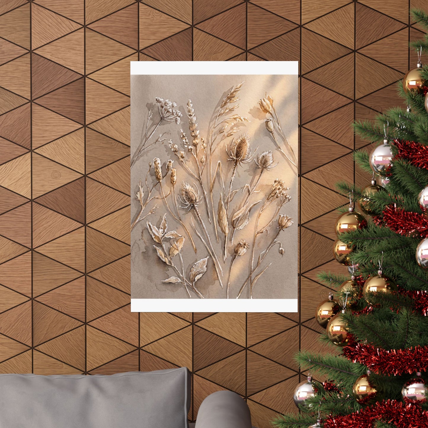 Dried Flowers Winter Wall Art Print | Japandi Earthy Design