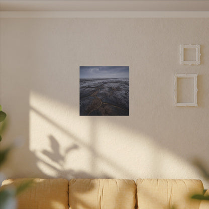 Dark Japandi Cracked Earth in Overcast | Dark Texture Canvas Art