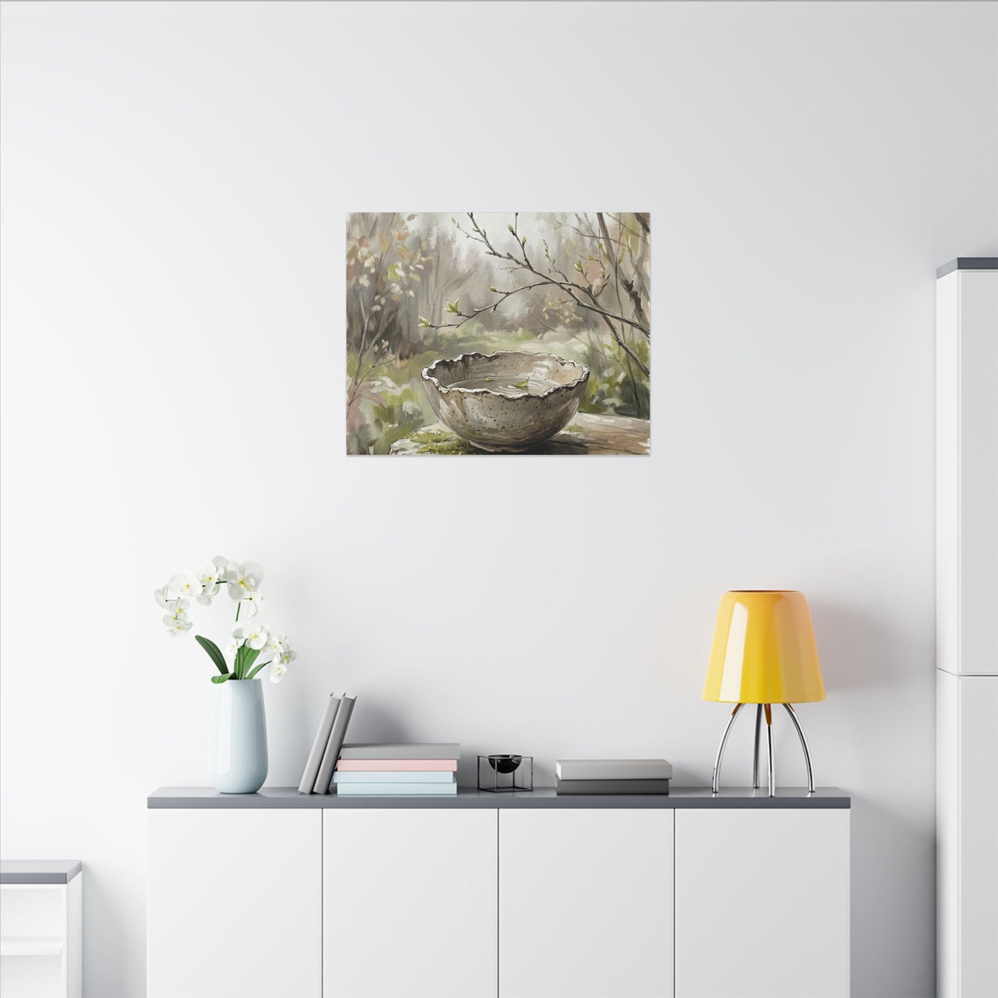 Japandi Ceramic Bowl in Overcast | Minimal Line Canvas Art