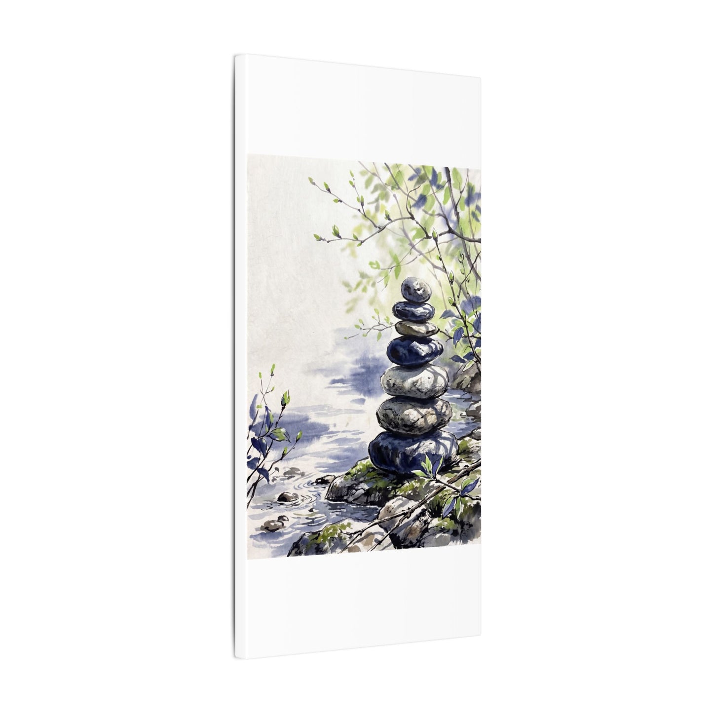 River Stones Sumi E Canvas Art | Serene Zen Art