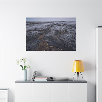 Dark Japandi Cracked Earth in Overcast | Dark Texture Canvas Art
