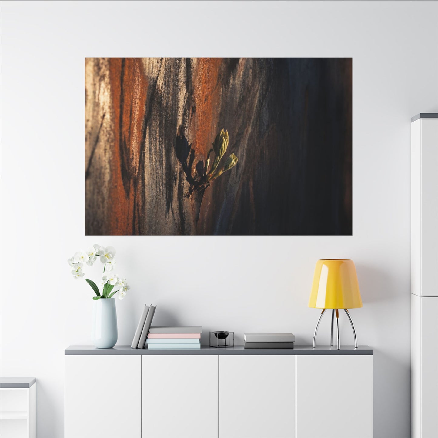 Rust Patina Charcoal Ink Canvas Art | Moody Dark Japandi Art