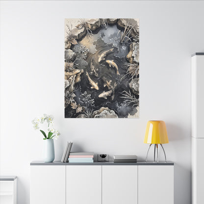 Koi Pond Canvas Art | Winter Japandi Japanese Pattern Art