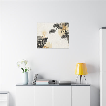 Japandi Pine Tree in Candlelight | Japanese Pattern Canvas Art