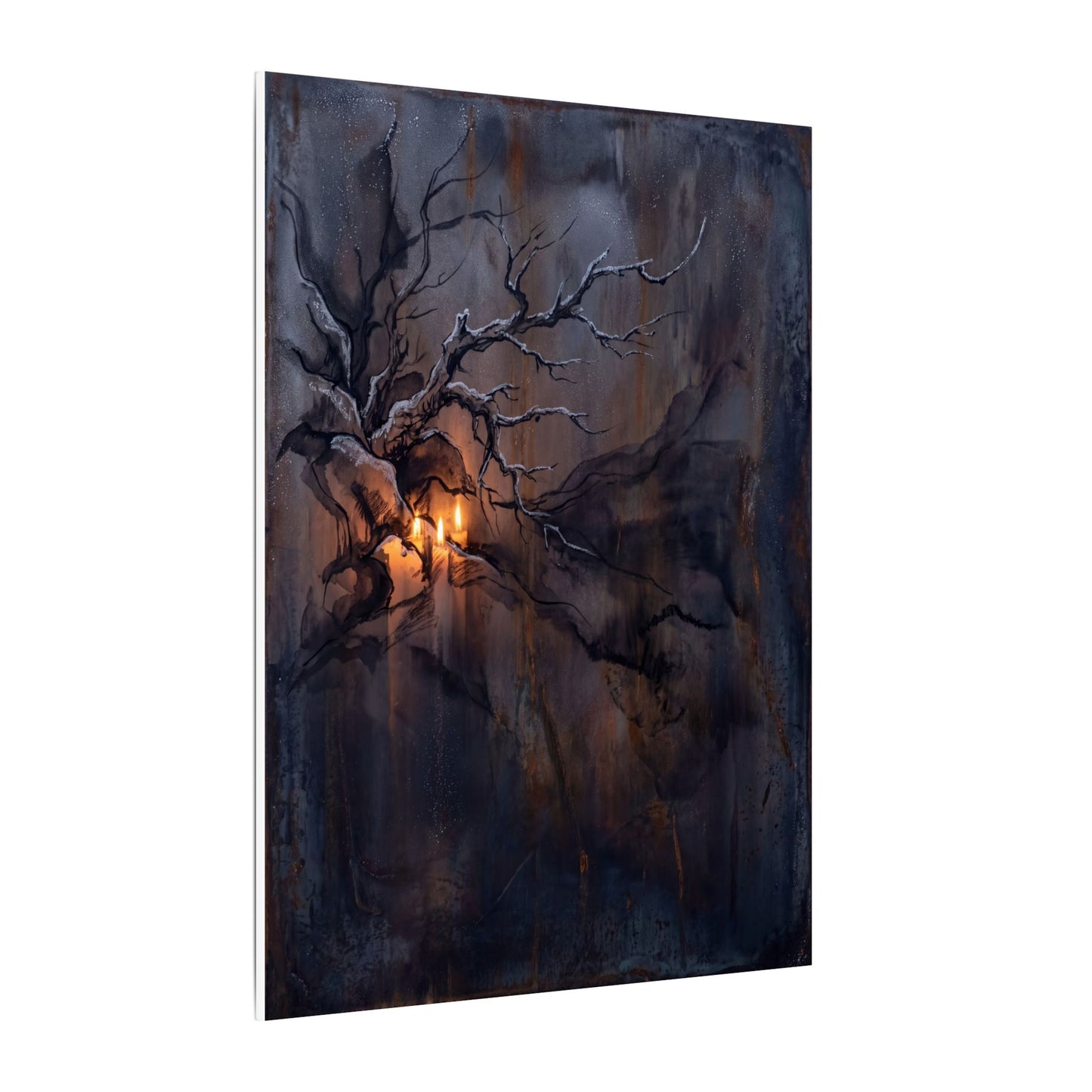 Winter Rust Patina Charcoal Ink Canvas Art | Atmospheric Decor