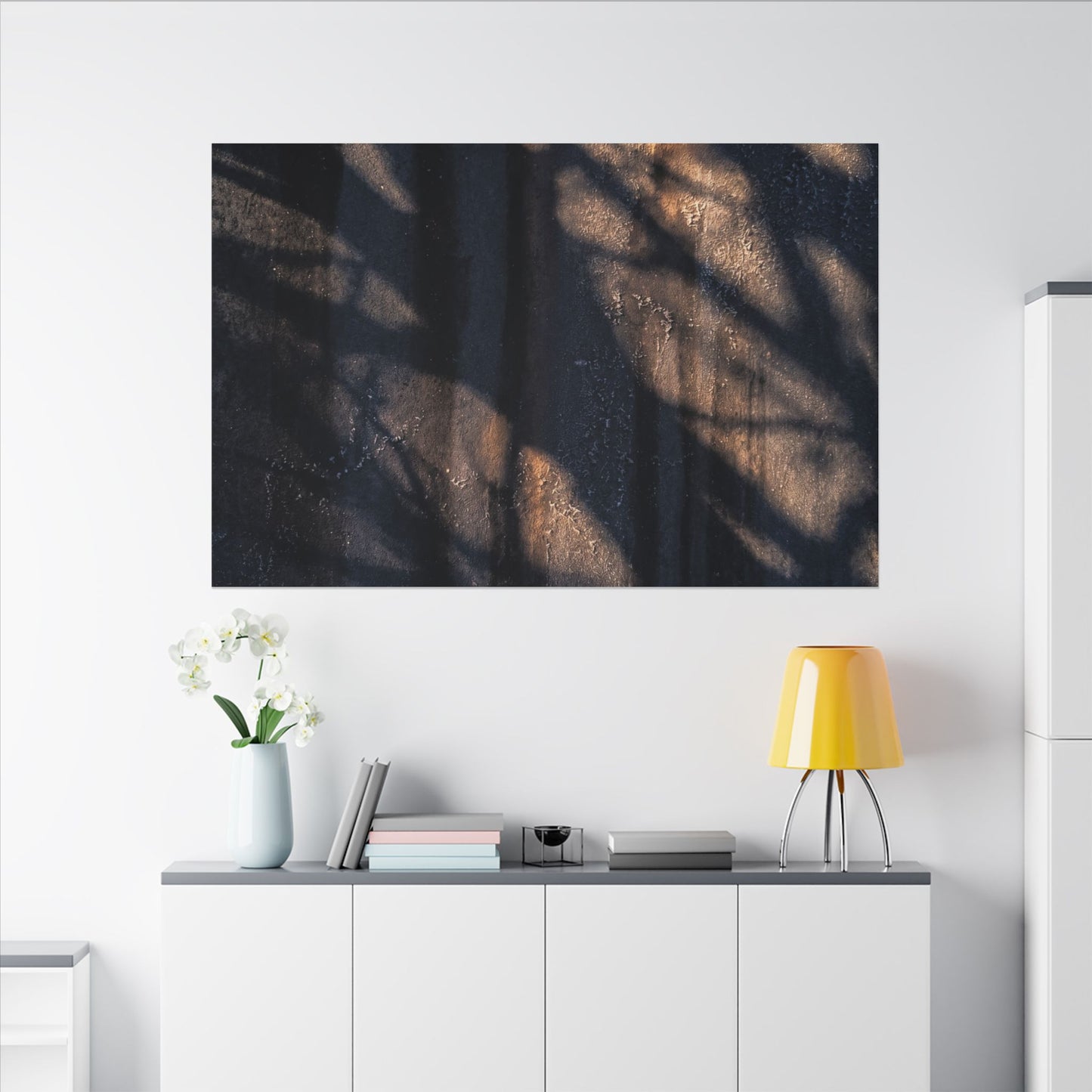 Dark Japandi Shadow Play in Golden Hour | Shadow Zen Canvas Art