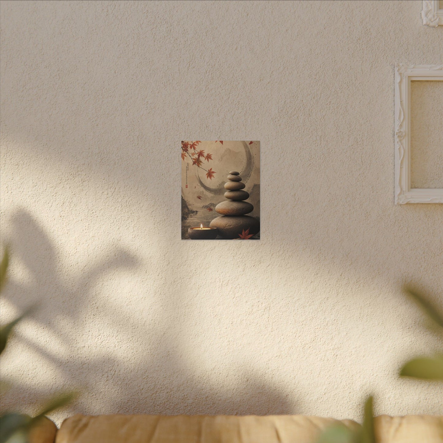Japandi River Stones in Candlelight | Japanese Pattern Canvas Art