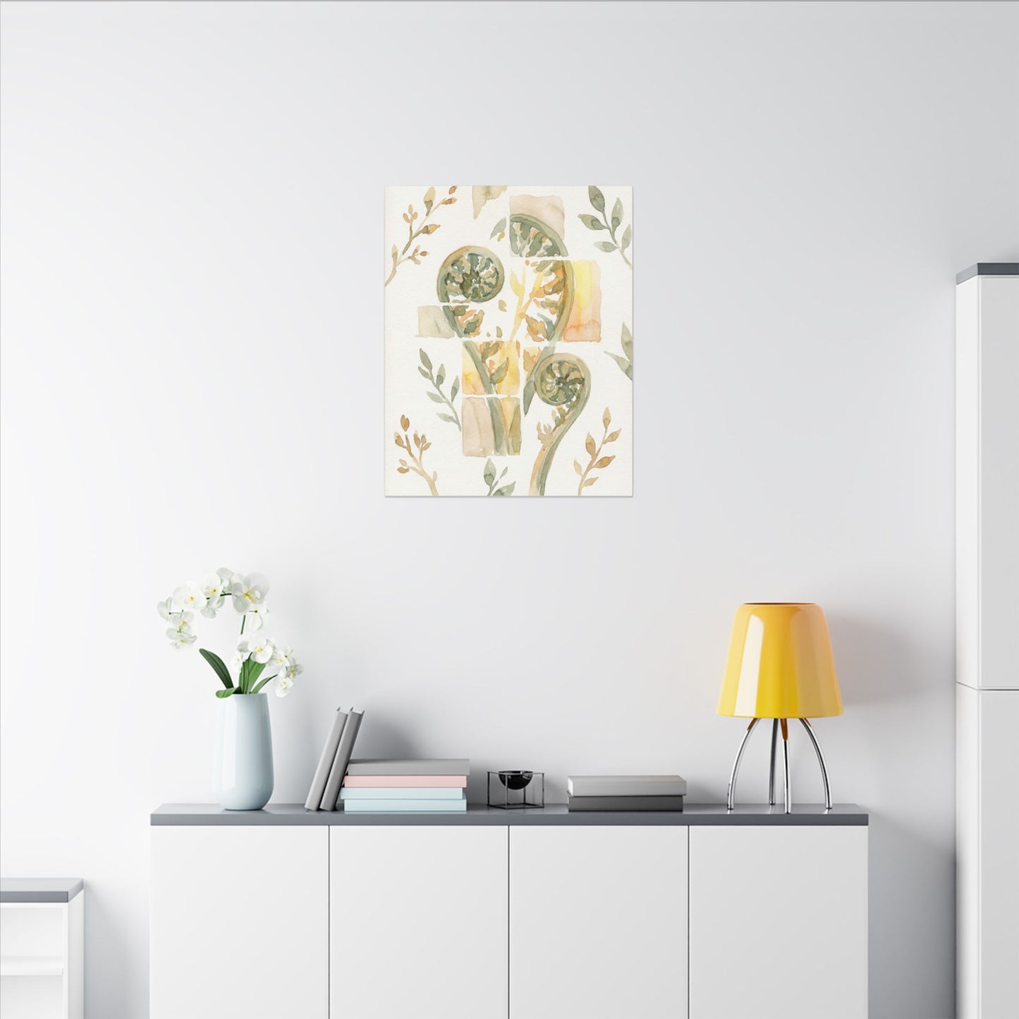 Earthy Fern Unfurling Canvas Art - Watercolor Japandi