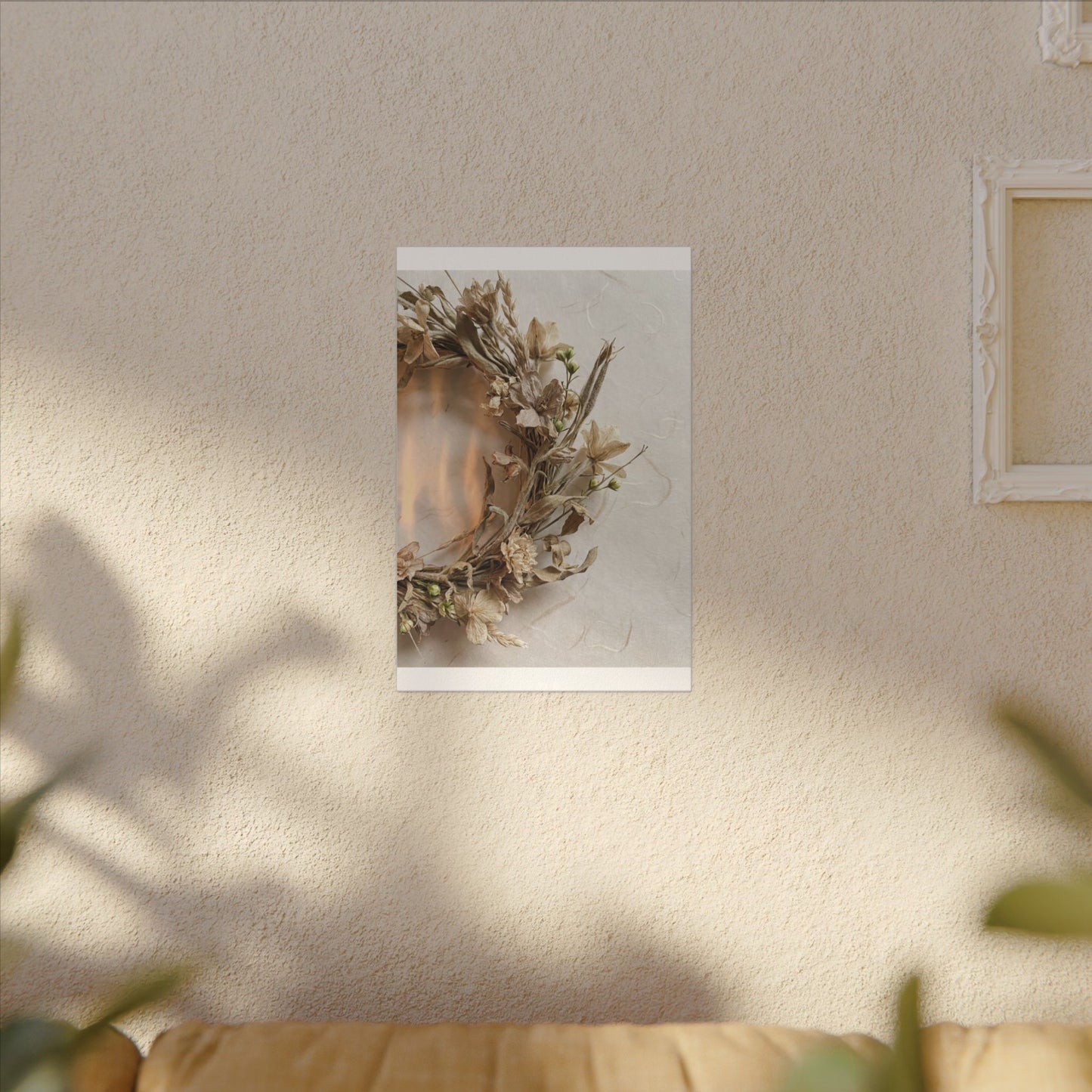Dried Flowers Japanese Pattern Canvas Art | Neutral Japandi Art