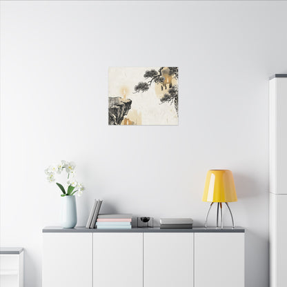 Japandi Pine Tree in Candlelight | Japanese Pattern Canvas Art