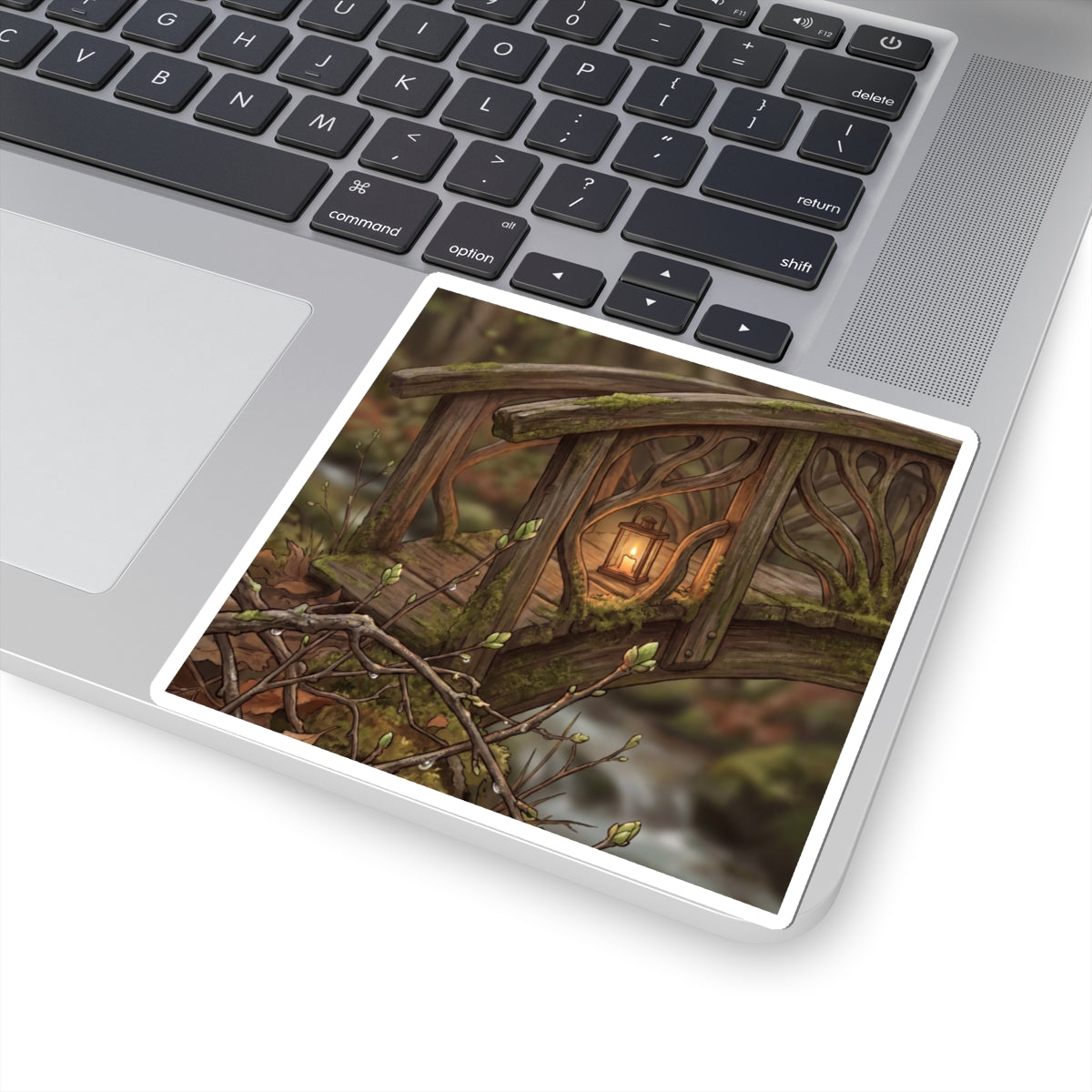 Spring Wooden Bridge Forest Whimsy Sticker | Earthy Decor Art Print