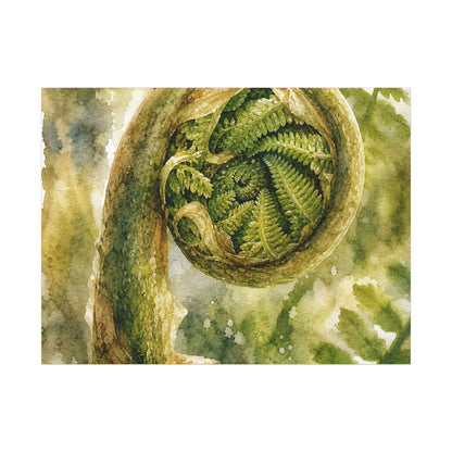 Japandi Fern Unfurling in Dappled | Watercolor Canvas Art