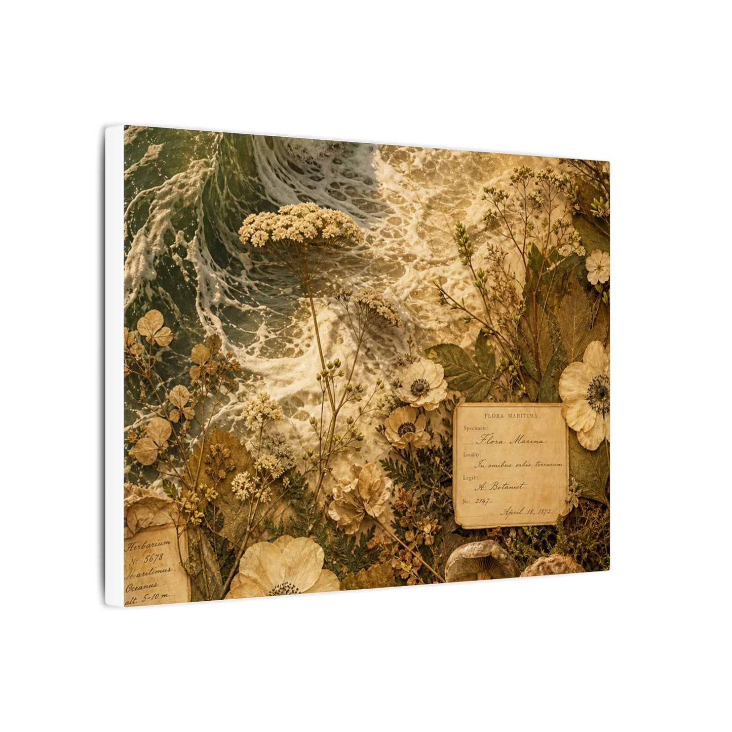 Spring Ocean Wave Herbarium Canvas Art | Nostalgic Decor