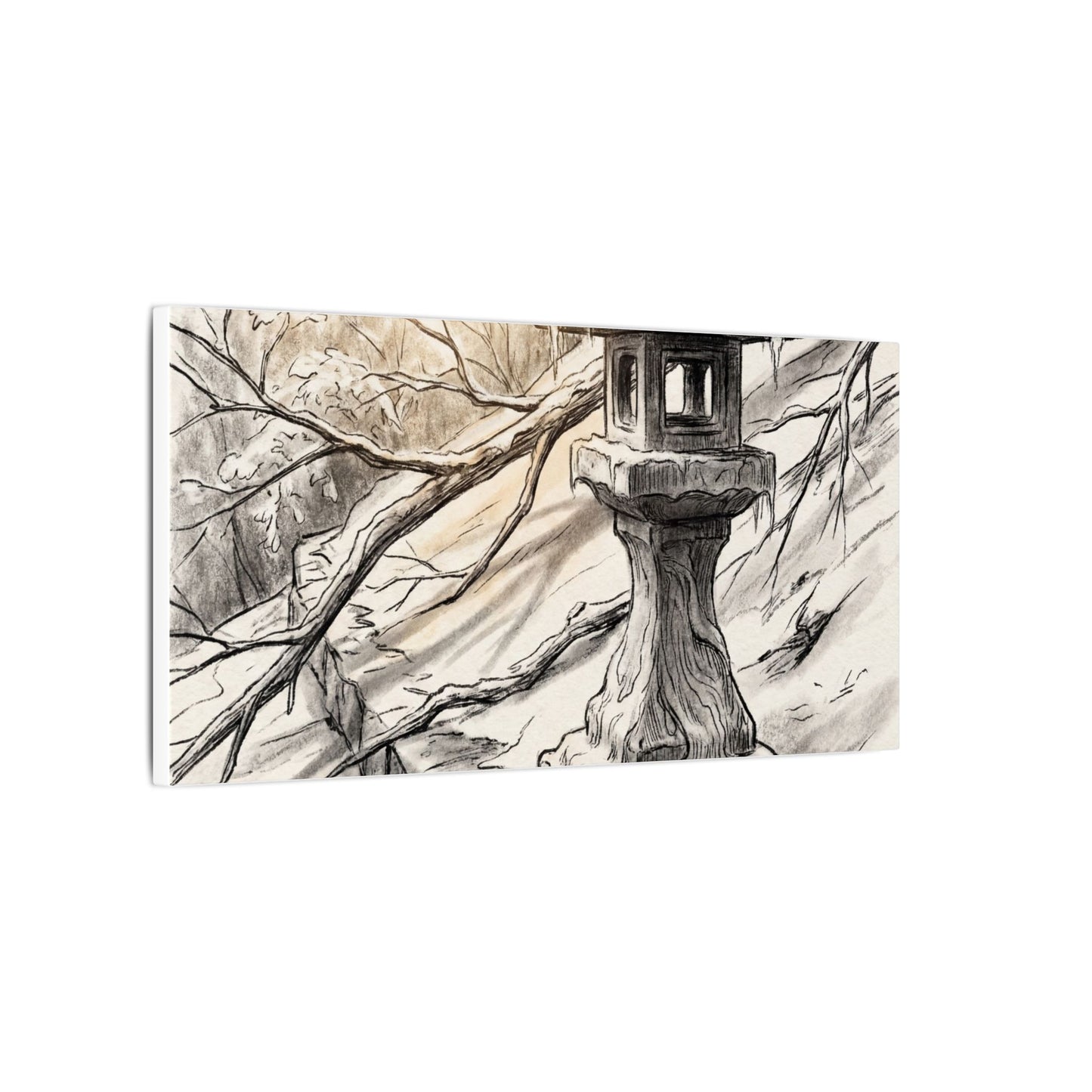 Golden Hour Stone Lantern Canvas Art - Japandi Kanso