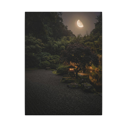 Dark Japandi Moonlit Garden in Golden Hour | Moody Minimal Canvas Art