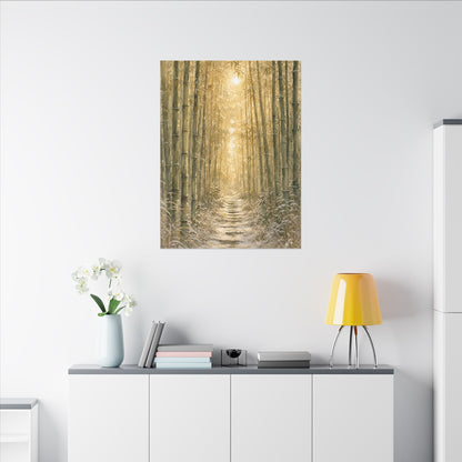 Bamboo Grove Winter Canvas Art | Japandi Elegant Design