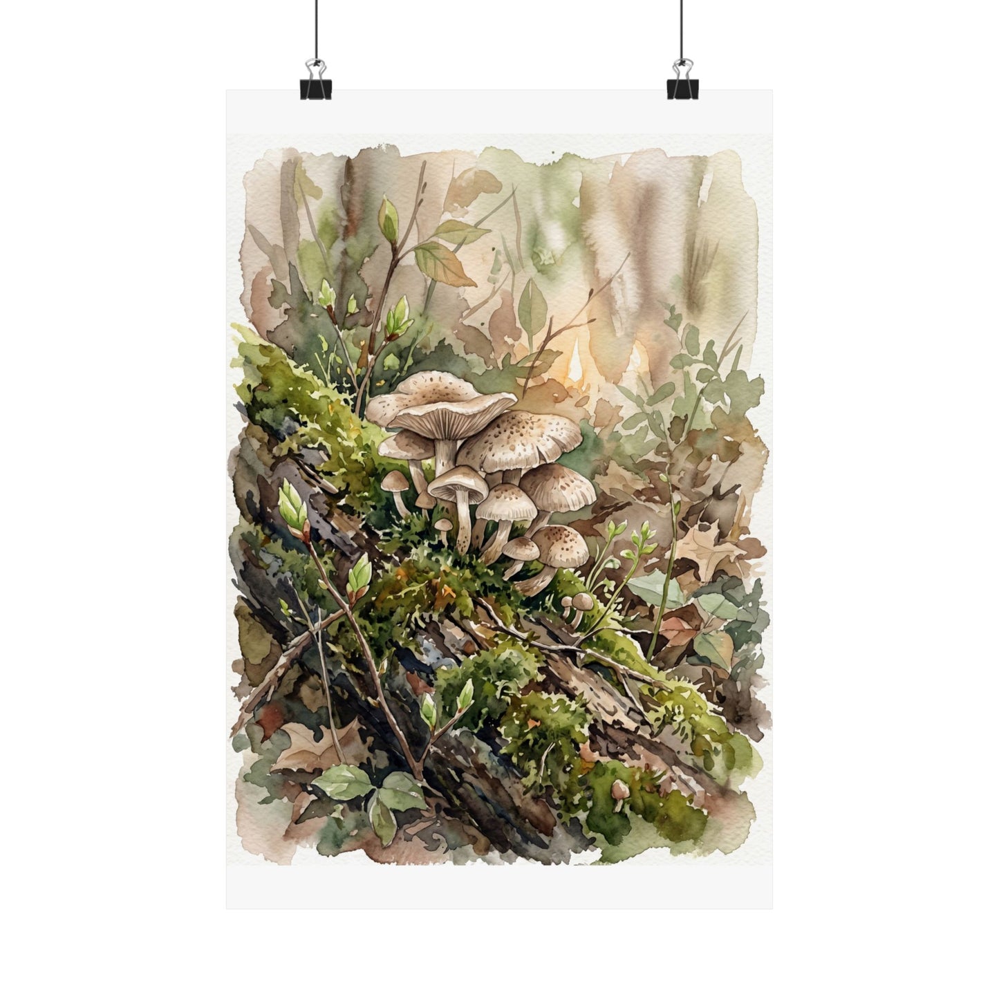Wild Mushrooms Watercolor Wall Art Print | Neutral Japandi Art