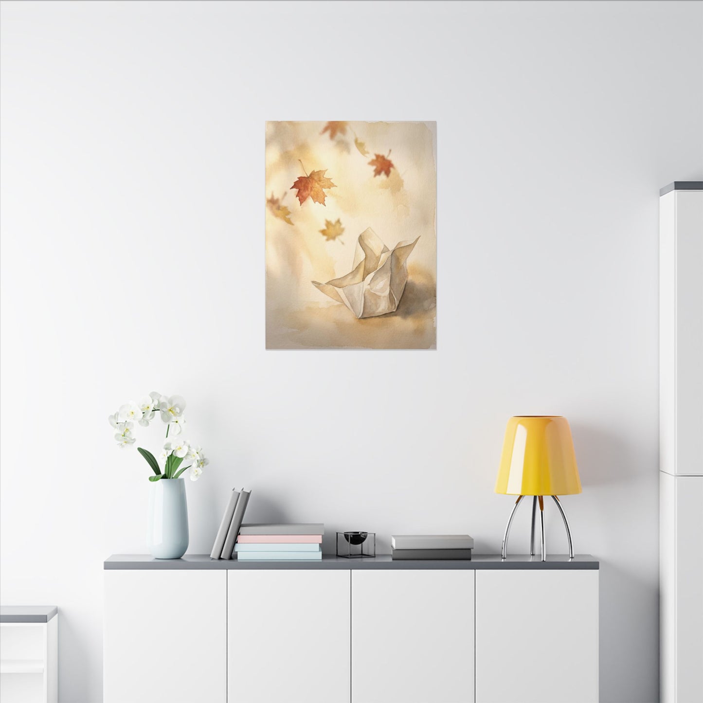 Japandi Paper Fold in Golden Hour | Watercolor Canvas Art