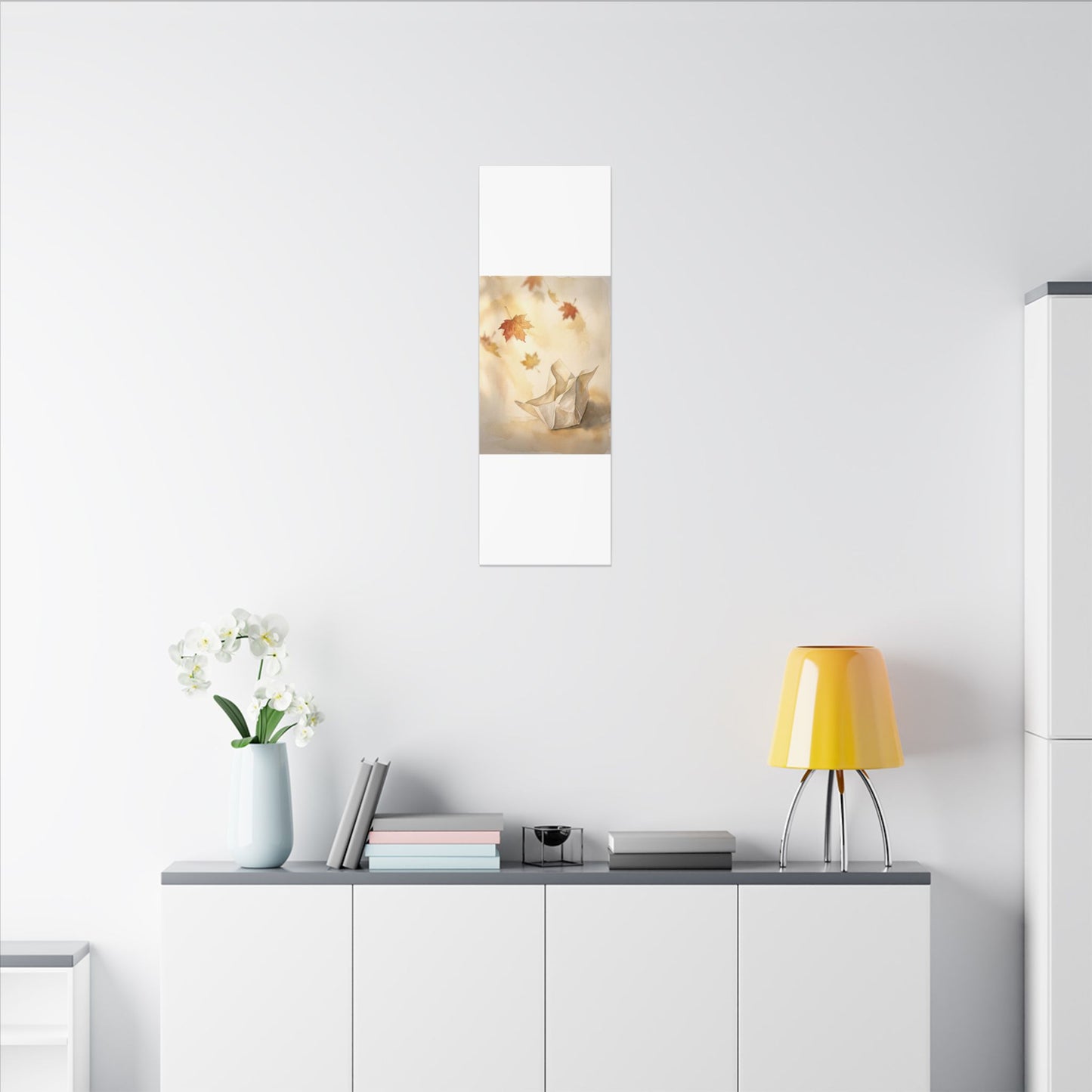 Japandi Paper Fold in Golden Hour | Watercolor Canvas Art