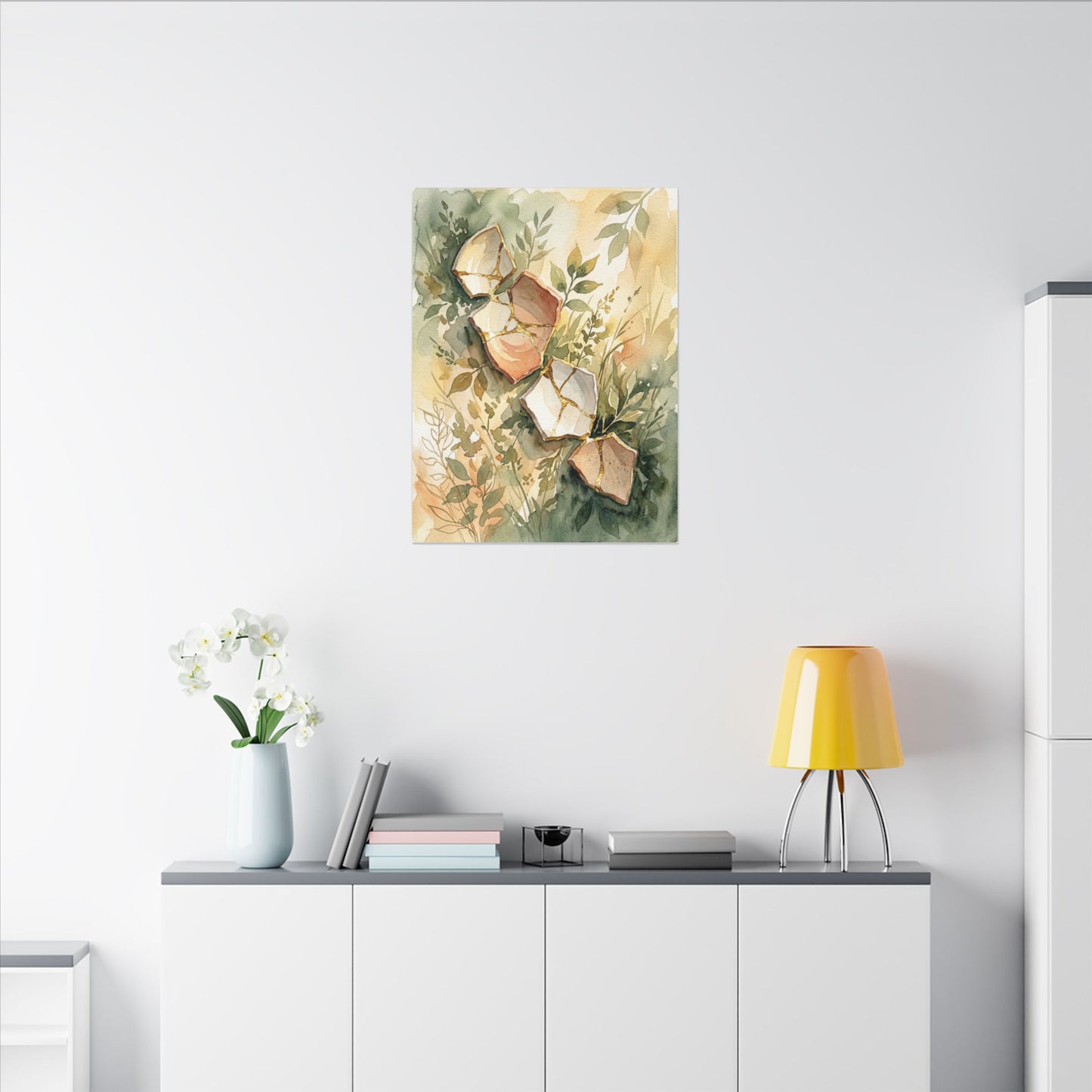 Japandi Broken Pottery in Golden Hour | Watercolor Canvas Art