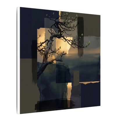 Golden Hour Pine Tree Canvas Art - Dark Japandi Kanso