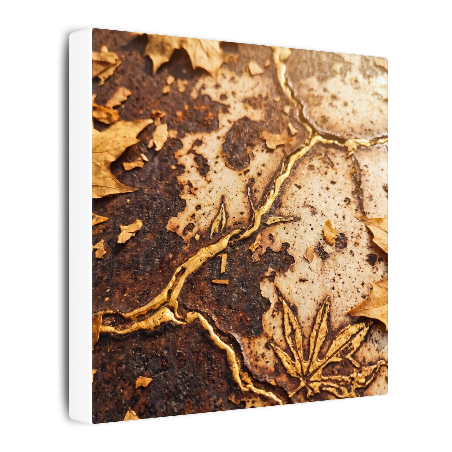 Kintsugi Rust Patina in Golden Hour | Gold Vein Canvas Art