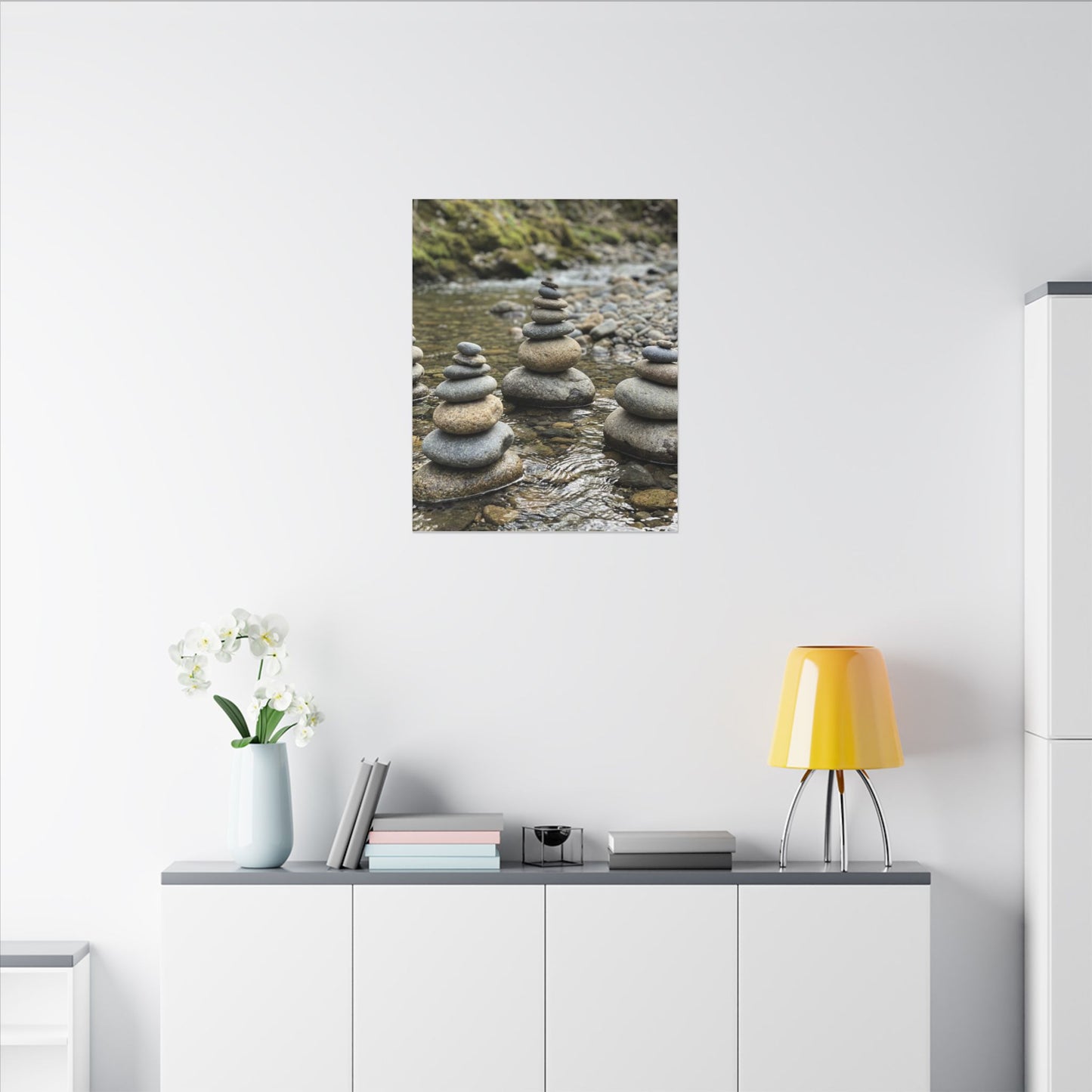 Zen River Stones in Dawn | Karesansui Canvas Art