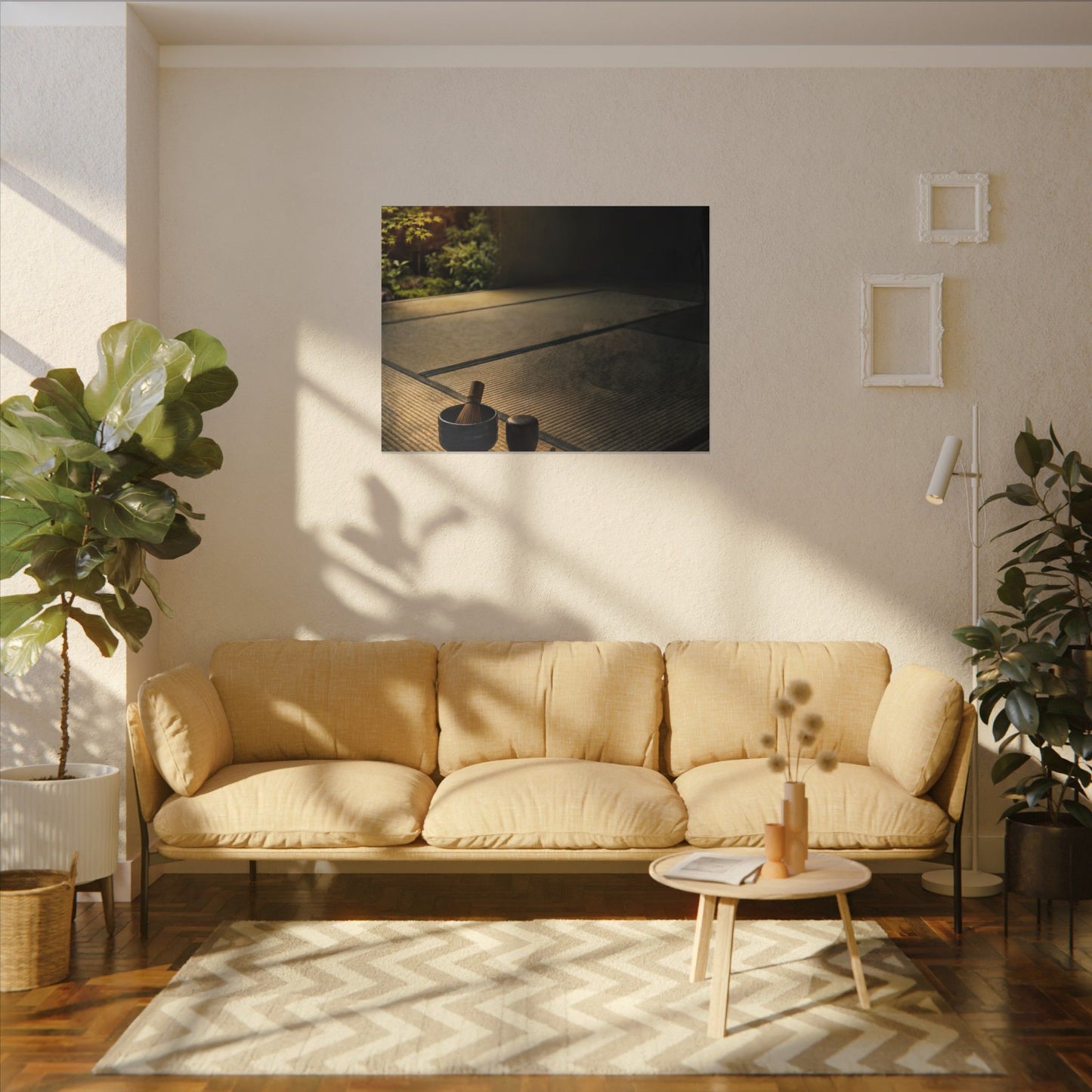 Dark Japandi Tea Ceremony in Golden Hour | Dark Texture Canvas Art