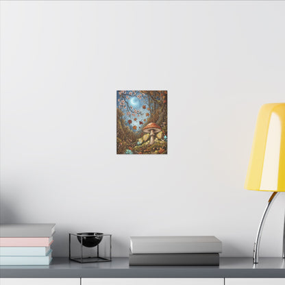 Autumn Cherry Blossom Mushroom Illustration Canvas Art | Enchanting Decor