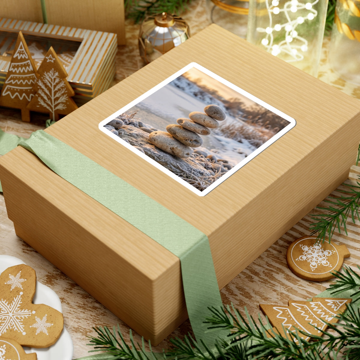 River Stones Winter Sticker | Japandi Cozy Design