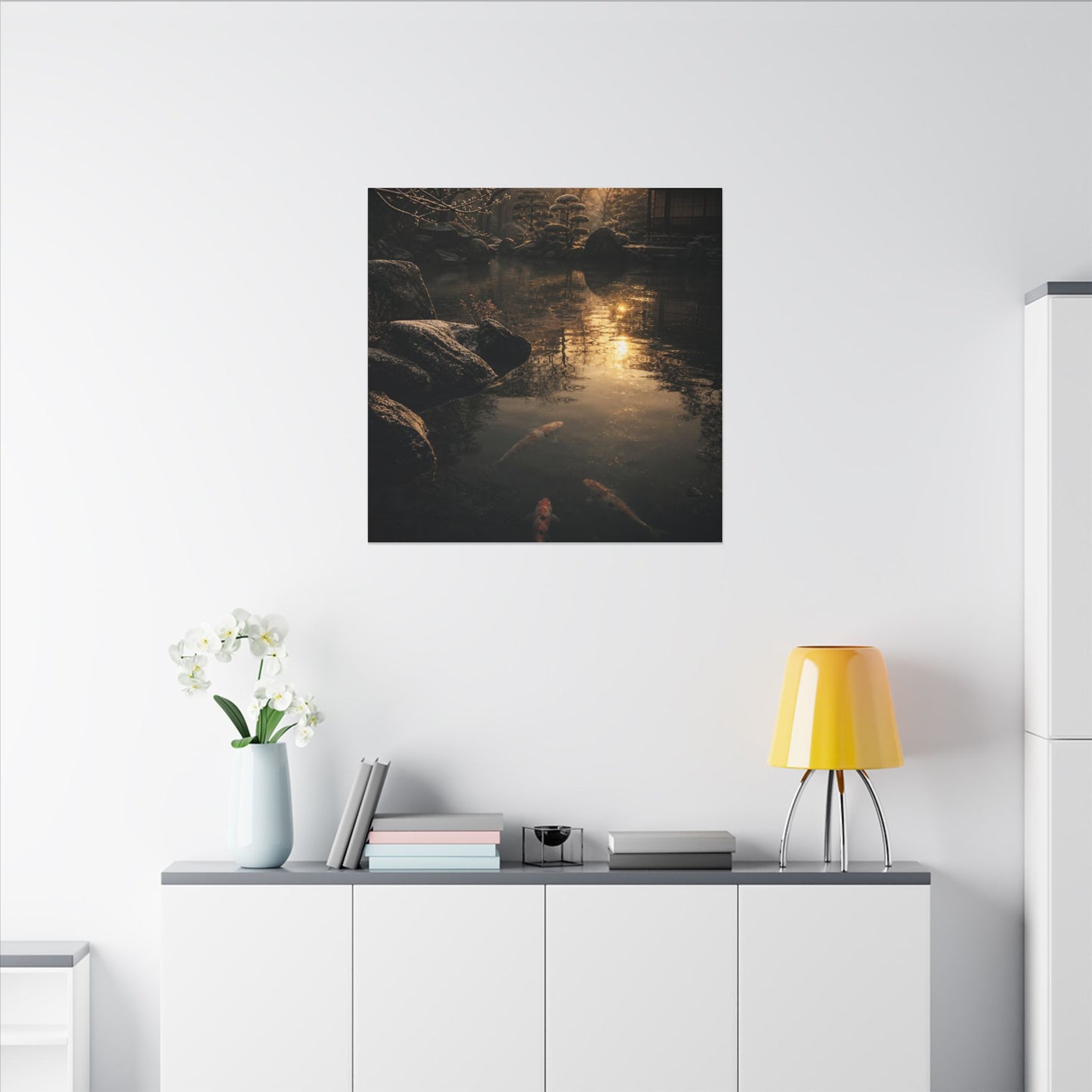 Winter Koi Pond Shadow Zen Canvas Art | Bold Decor