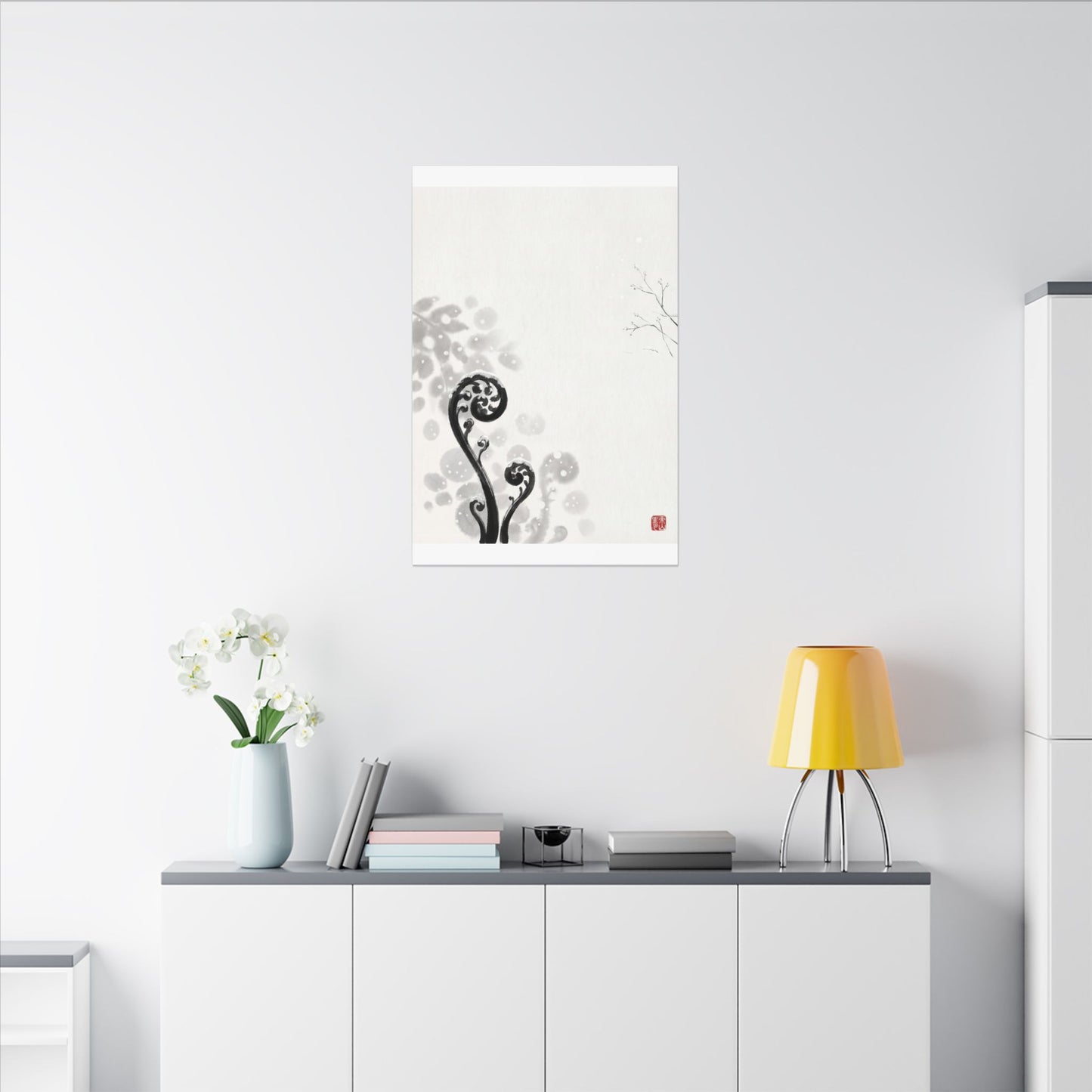 Winter Fern Unfurling Ukiyo E Inspired Canvas Art | Peaceful Decor