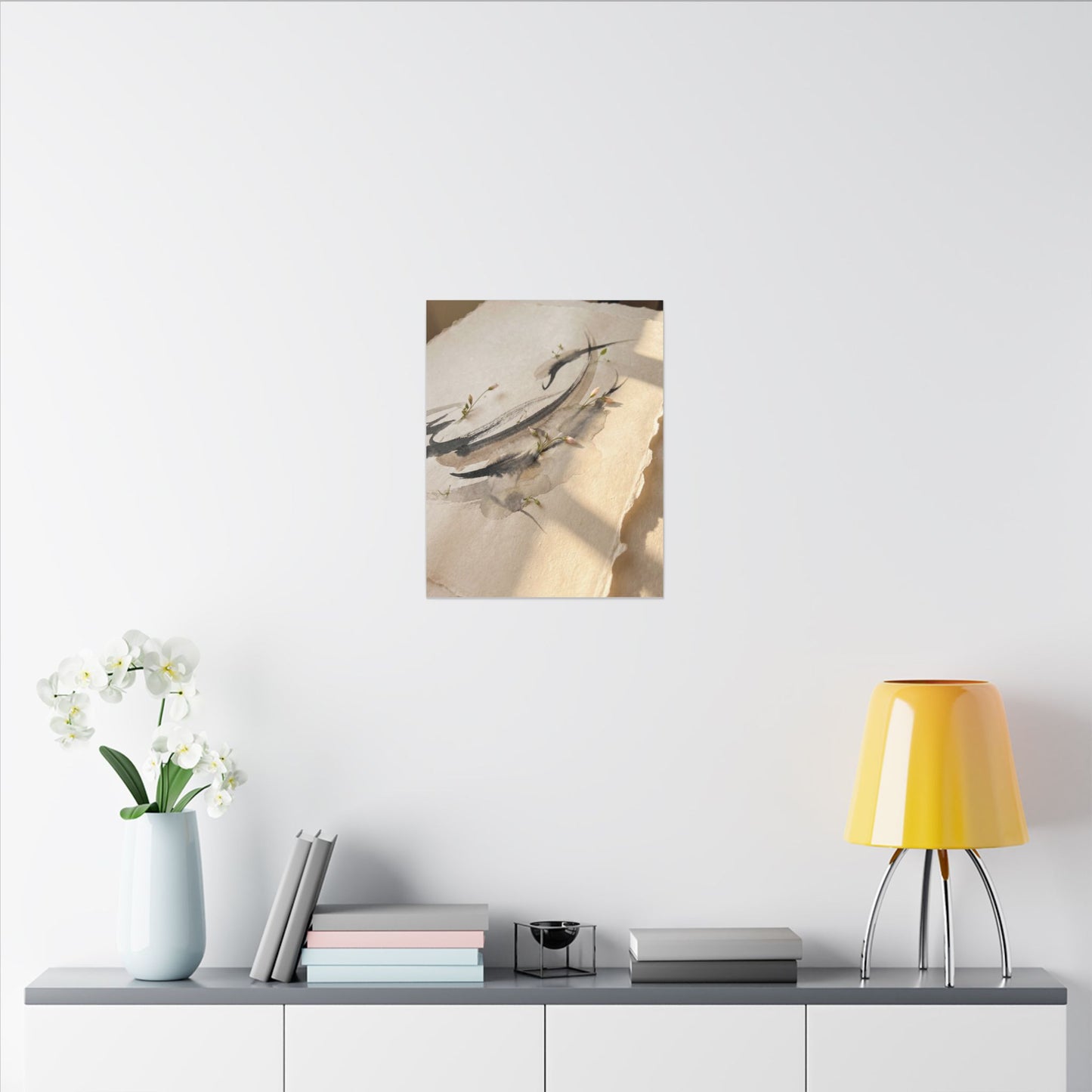 Ink Brushstroke Watercolor Canvas Art | Neutral Japandi Art