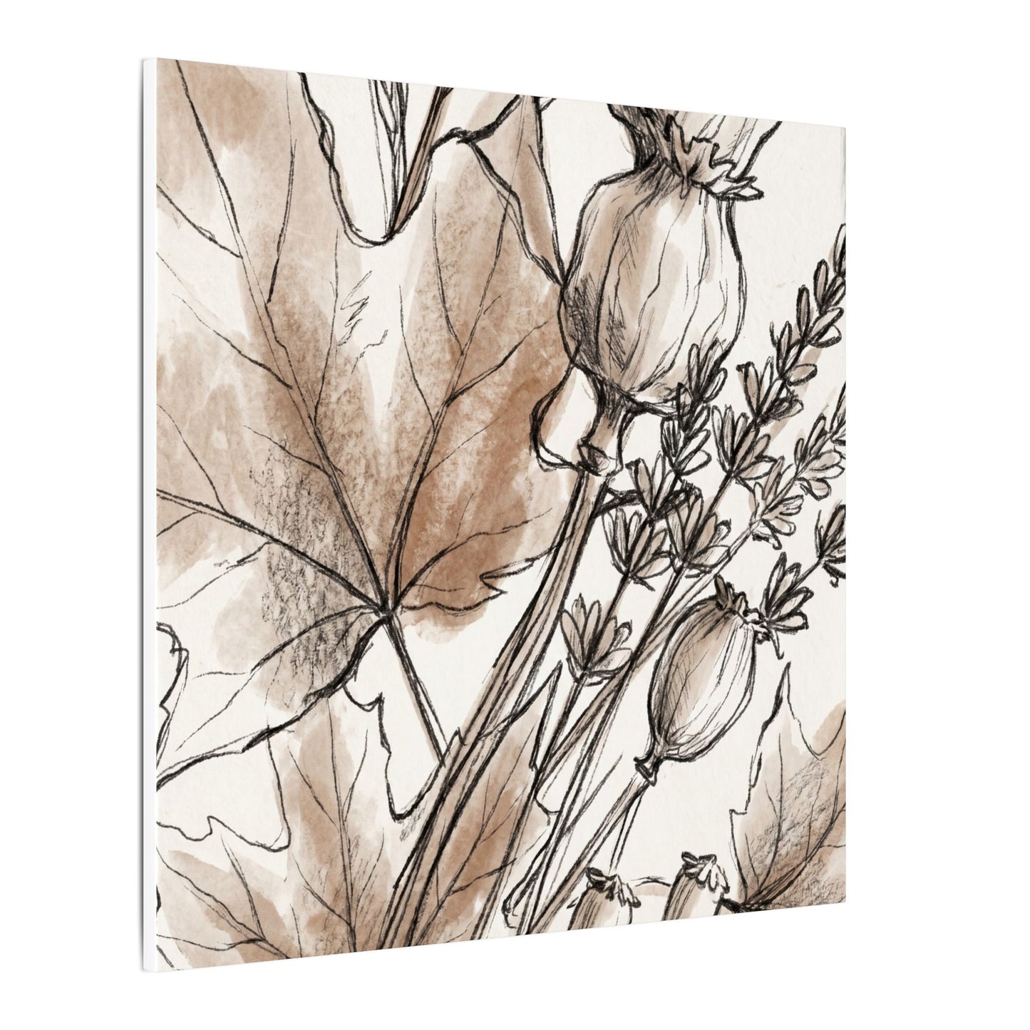 Neutral Dried Flowers Canvas Art - Minimal Line Japandi