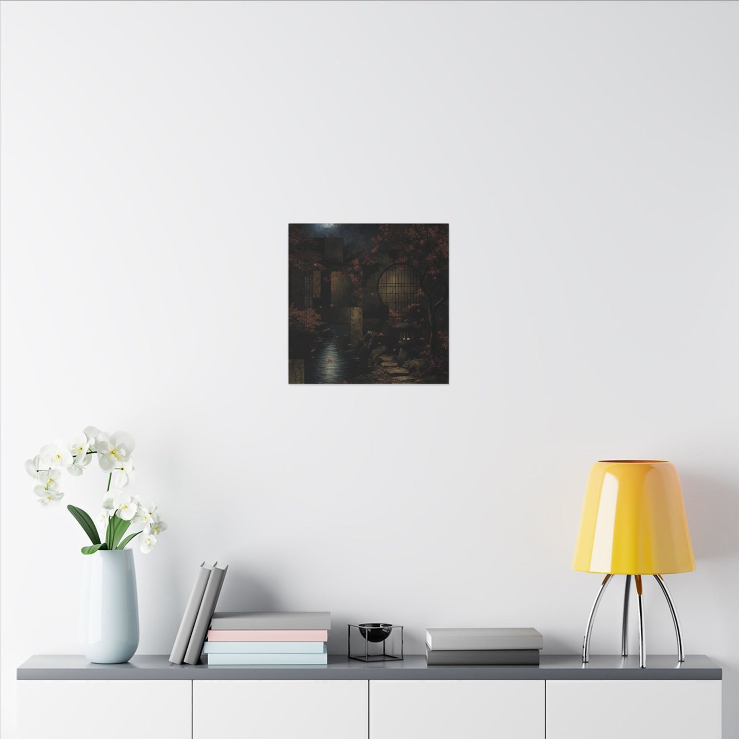 Moonlight Moonlit Garden Canvas Art - Dark Japandi Shibui