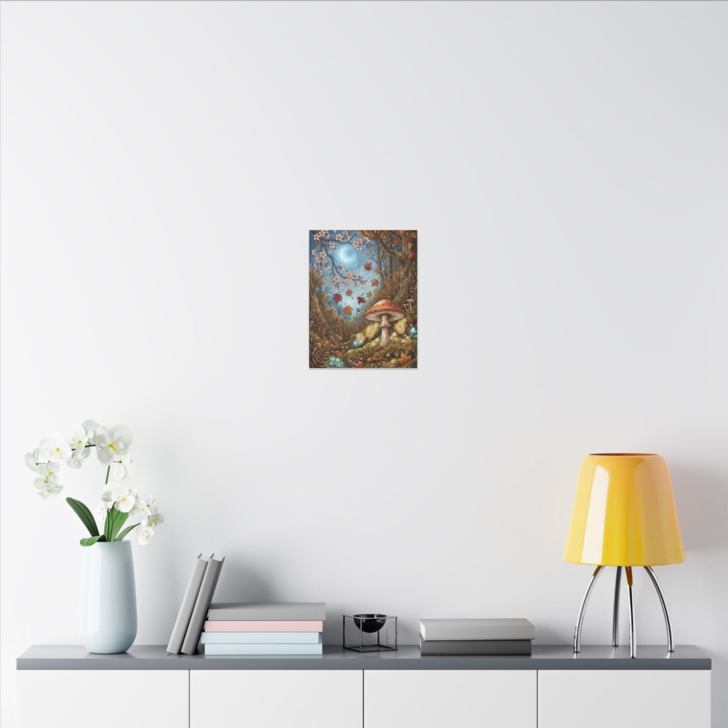 Autumn Cherry Blossom Mushroom Illustration Canvas Art | Enchanting Decor