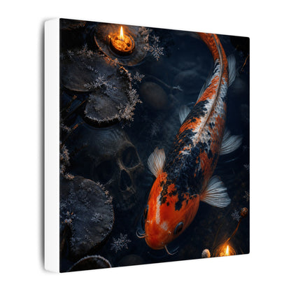 Koi Pond Canvas Art | Winter Dark Japandi Shadow Zen Art