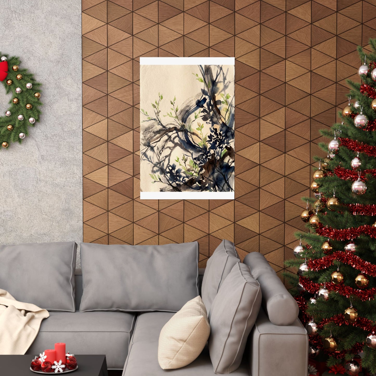 Shadow Play Wall Art Print | Spring Dark Japandi Charcoal Ink Art